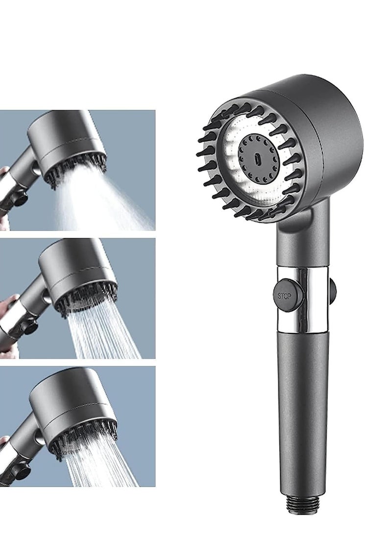 شيانغ مي رأس الدش عالي الضغط، رأس الدش المرشح، 3 إعدادات رأس الدش المحمول باليد مع مفتاح التشغيل إيقاف التشغيل، دش التدليك متعدد الوظائف (رمادي) - Image 1