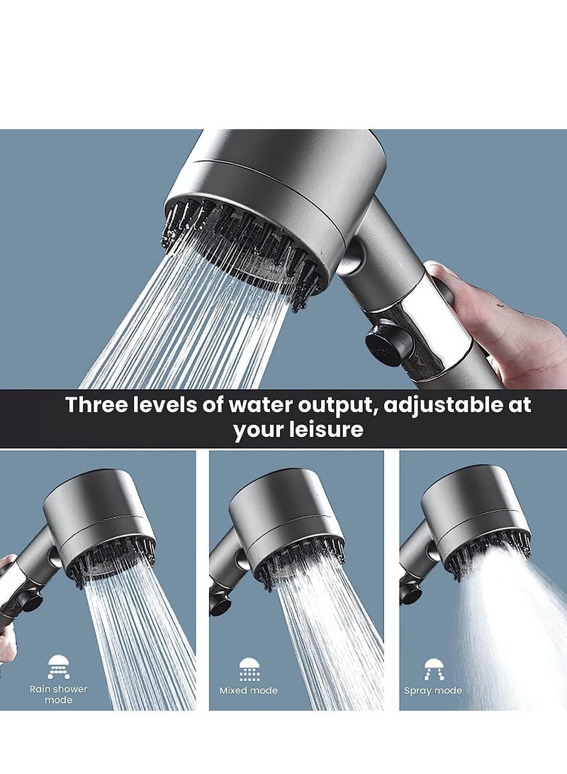 شيانغ مي رأس الدش عالي الضغط، رأس الدش المرشح، 3 إعدادات رأس الدش المحمول باليد مع مفتاح التشغيل إيقاف التشغيل، دش التدليك متعدد الوظائف (رمادي) - Image 3