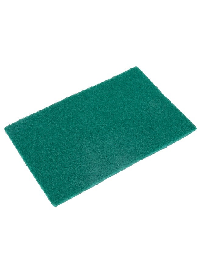 Restaurantware RW Clean 9 Inch x 6 Inch Scouring Pads, 10 No-Scratch Green Scrub Pads - Heavy-Duty, No-Abrasive, Green Polyester Scrub Pads For Cleaning, For Scraping, Cleaning, Or Scrubbing,  - Image 1