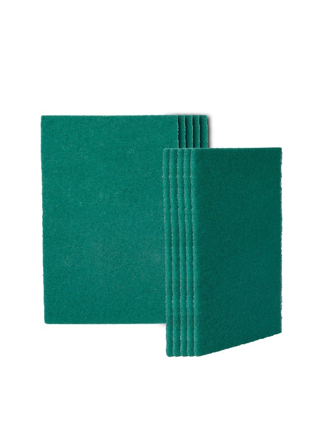 Restaurantware RW Clean 9 Inch x 6 Inch Scouring Pads, 10 No-Scratch Green Scrub Pads - Heavy-Duty, No-Abrasive, Green Polyester Scrub Pads For Cleaning, For Scraping, Cleaning, Or Scrubbing,  - Image 2