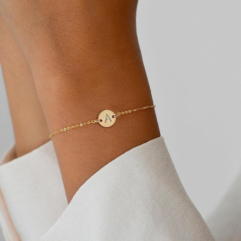 BAYLAY Gold Initial Bracelets for Women Girls Gifts - 18K Gold Plated Letter Initial Bracelet Dainty Disc Monogram Bracelet Gold Bracelets for Women Gold Jewelry Gifts for Women Teen Girls - Image 4