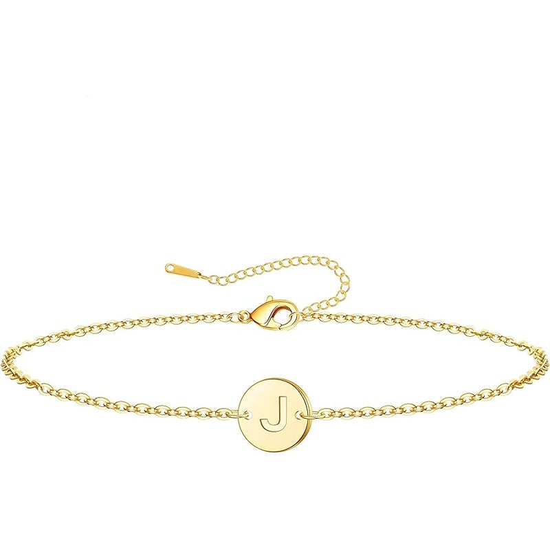 BAYLAY Gold Initial Bracelets for Women Girls Gifts - 18K Gold Plated Letter Initial Bracelet Dainty Disc Monogram Bracelet Gold Bracelets for Women Gold Jewelry Gifts for Women Teen Girls - Image 1