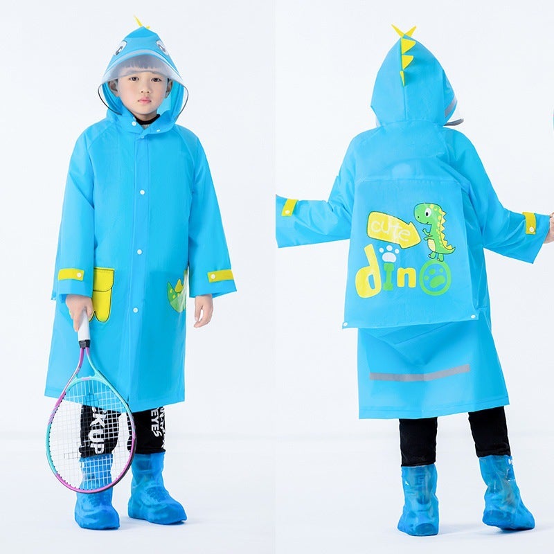 Childrens raincoat rain boots suit girls boys kindergarten backpack waterproof full body Lightweight dinosaur poncho Blue