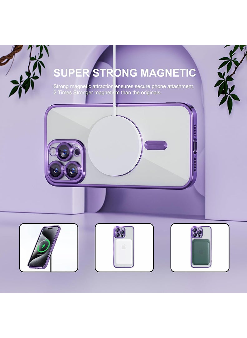 YJS Magnetic Case for iPhone 16 Pro Max with MagSafe Drop Protection Full Camera Lens Protector Plating Soft Clear Phone Case 6.9 inch - Purple - Image 5
