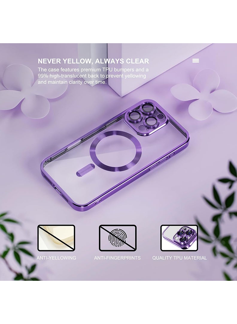 YJS Magnetic Case for iPhone 16 Pro Max with MagSafe Drop Protection Full Camera Lens Protector Plating Soft Clear Phone Case 6.9 inch - Purple - Image 3
