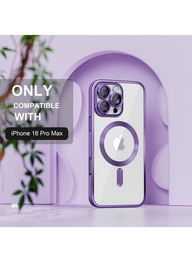 YJS Magnetic Case for iPhone 16 Pro Max with MagSafe Drop Protection Full Camera Lens Protector Plating Soft Clear Phone Case 6.9 inch - Purple - Image 2