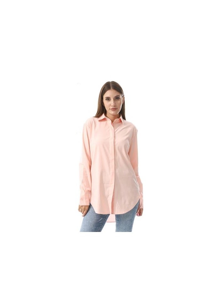 Andora - Hidden Button Placket Plain Shirt _ Pastel Pink - Image 1