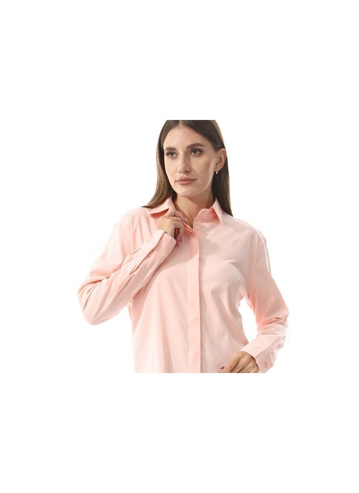 Andora - Hidden Button Placket Plain Shirt _ Pastel Pink - Image 1