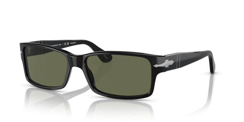 Persol PO2803S Rectangular Sunglasses, Black/Green Polarized, 58 mm - Image 1