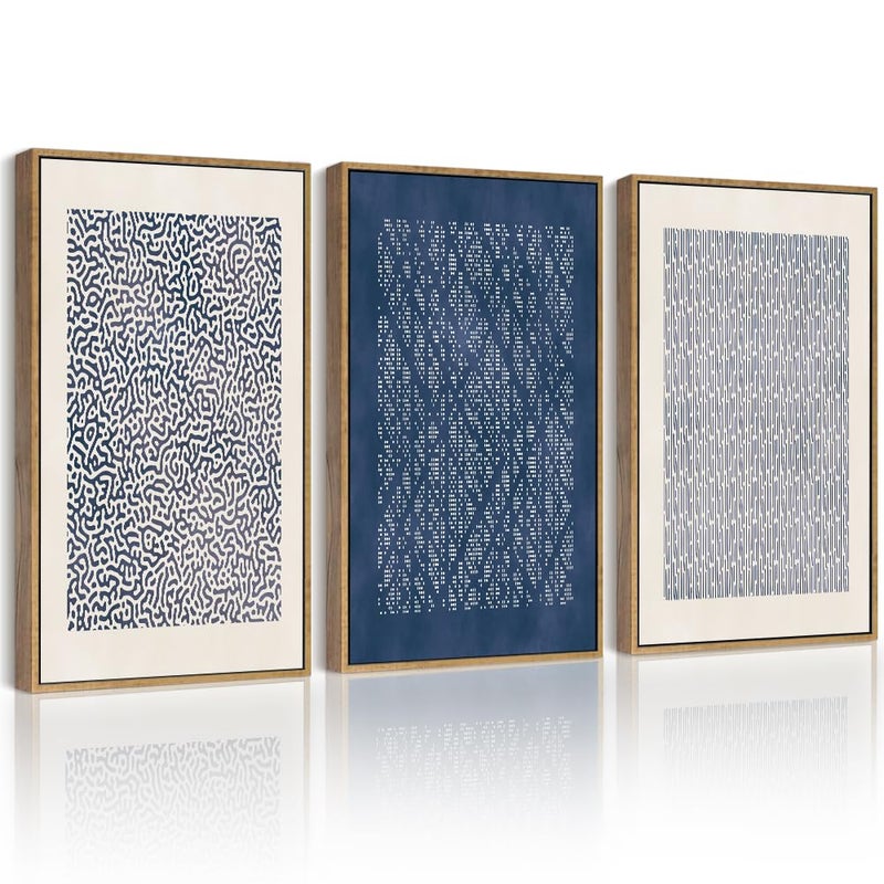 Drsoum Blue Mid-Century Modern Framed Wall Art Minimalist Abstract Boho Wall Decor Geometric Artwork Kitchen Dining Room 11x14in Natural Framed - Image 1