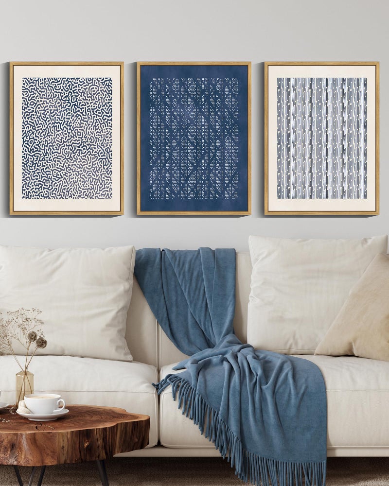 Drsoum Blue Mid-Century Modern Framed Wall Art Minimalist Abstract Boho Wall Decor Geometric Artwork Kitchen Dining Room 11x14in Natural Framed - Image 4