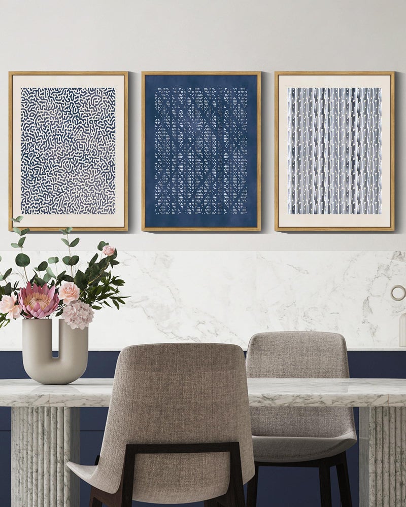 Drsoum Blue Mid-Century Modern Framed Wall Art Minimalist Abstract Boho Wall Decor Geometric Artwork Kitchen Dining Room 11x14in Natural Framed - Image 3
