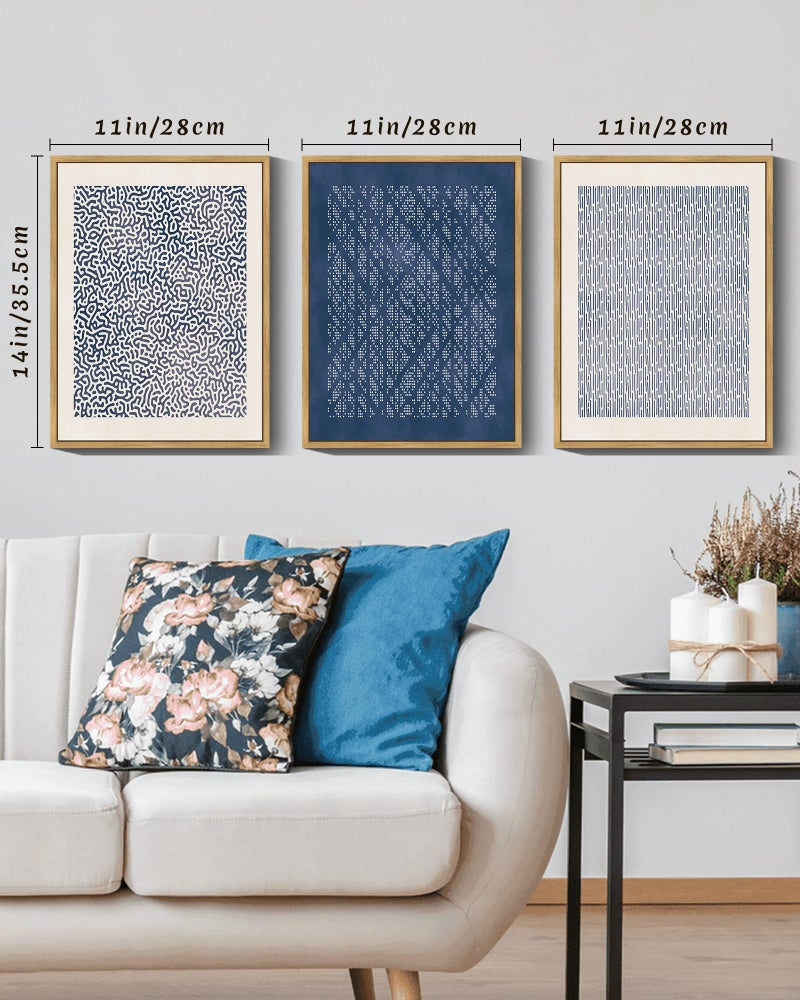 Drsoum Blue Mid-Century Modern Framed Wall Art Minimalist Abstract Boho Wall Decor Geometric Artwork Kitchen Dining Room 11x14in Natural Framed - Image 2