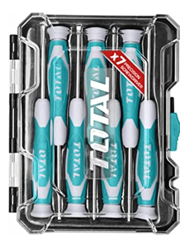TOTAL TOTAL 7PCS Precision Screwdriver Set – CR-V Steel, Ergonomic Comfort Grip, Includes SL, PH, T6 & T8 Tips for Electronics, Watches, and Small Appliances – Plastic Box Packaging  - Image 1