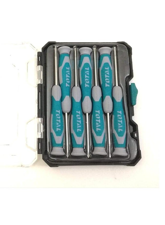 TOTAL TOTAL 7PCS Precision Screwdriver Set – CR-V Steel, Ergonomic Comfort Grip, Includes SL, PH, T6 & T8 Tips for Electronics, Watches, and Small Appliances – Plastic Box Packaging  - Image 2