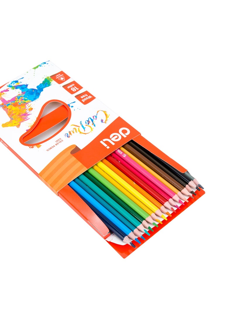 Deli EC00110 COLORUN PS Triangular Barrel Pre-Sharpened Colored Pencils, 18 Colors, 18PCS/Color Box, Eco-friendly, Ergonomic Grip - Image 4