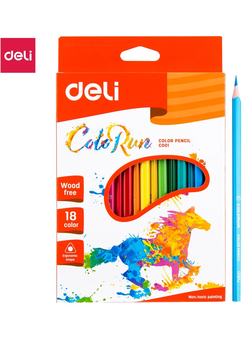 Deli EC00110 COLORUN PS Triangular Barrel Pre-Sharpened Colored Pencils, 18 Colors, 18PCS/Color Box, Eco-friendly, Ergonomic Grip - Image 1