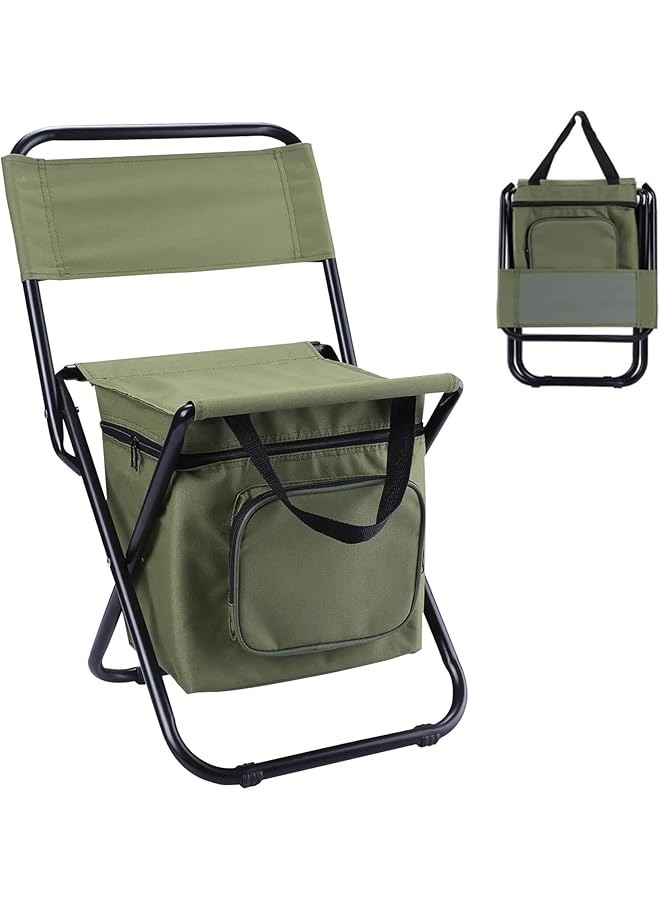 DAYONG Portable Folding Camping Chairs, Lightweight Fishing Chair Lawn Chairs With Cooler Bag, Compact Outdoor Backrest Stool For Picnic Camping Barbecue Party Hiking. (Green) - Image 1