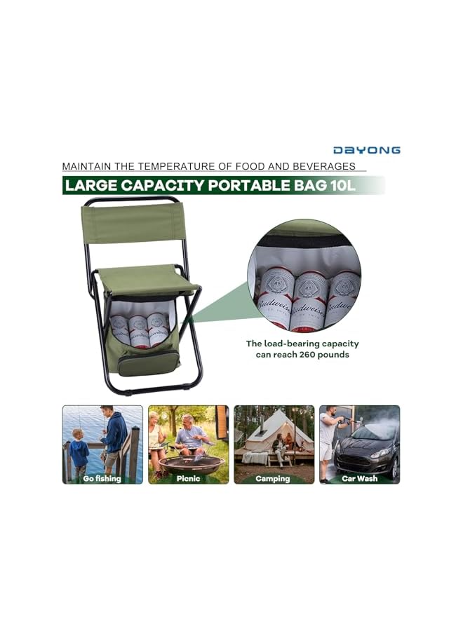 DAYONG Portable Folding Camping Chairs, Lightweight Fishing Chair Lawn Chairs With Cooler Bag, Compact Outdoor Backrest Stool For Picnic Camping Barbecue Party Hiking. (Green) - Image 5