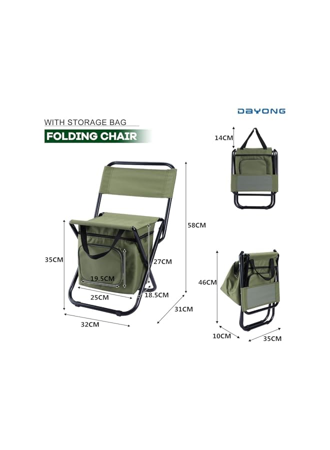 DAYONG Portable Folding Camping Chairs, Lightweight Fishing Chair Lawn Chairs With Cooler Bag, Compact Outdoor Backrest Stool For Picnic Camping Barbecue Party Hiking. (Green) - Image 3
