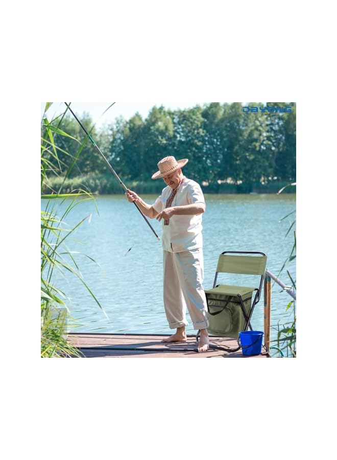 DAYONG Portable Folding Camping Chairs, Lightweight Fishing Chair Lawn Chairs With Cooler Bag, Compact Outdoor Backrest Stool For Picnic Camping Barbecue Party Hiking. (Green) - Image 2