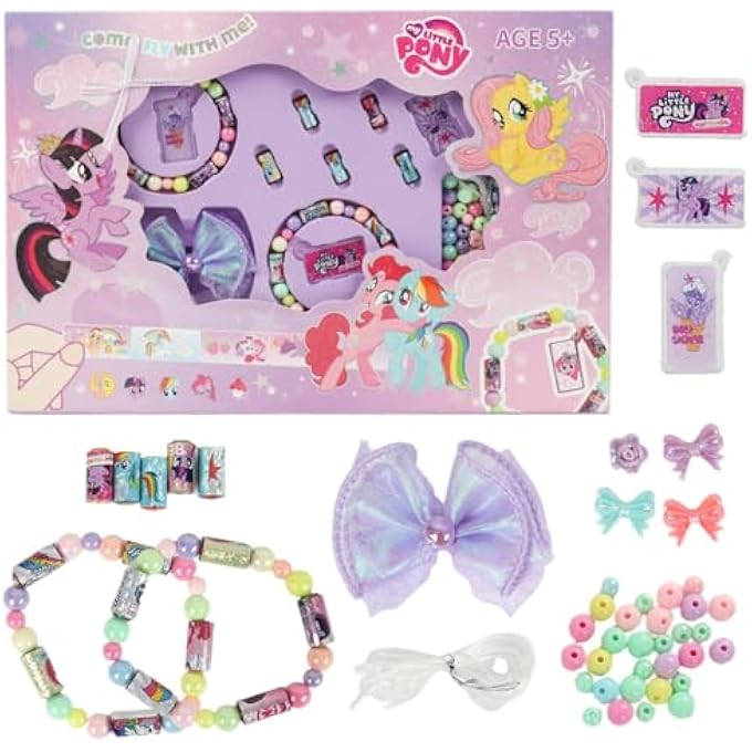 KAWAII STICKER BRACELET MAKING KIT  DIY PURPLE PONY FRIENDSHIP SET WITH STICKER ROLLS, SPACER BEADS & CHARMS; WEARABLE JEWELRY CRAFT FOR GIRLS, CREATIVE PARTY FAVORS & BIRTHDAY GIFTS (150PCS) - Image 1