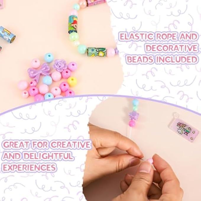 KAWAII STICKER BRACELET MAKING KIT  DIY PURPLE PONY FRIENDSHIP SET WITH STICKER ROLLS, SPACER BEADS & CHARMS; WEARABLE JEWELRY CRAFT FOR GIRLS, CREATIVE PARTY FAVORS & BIRTHDAY GIFTS (150PCS) - Image 5