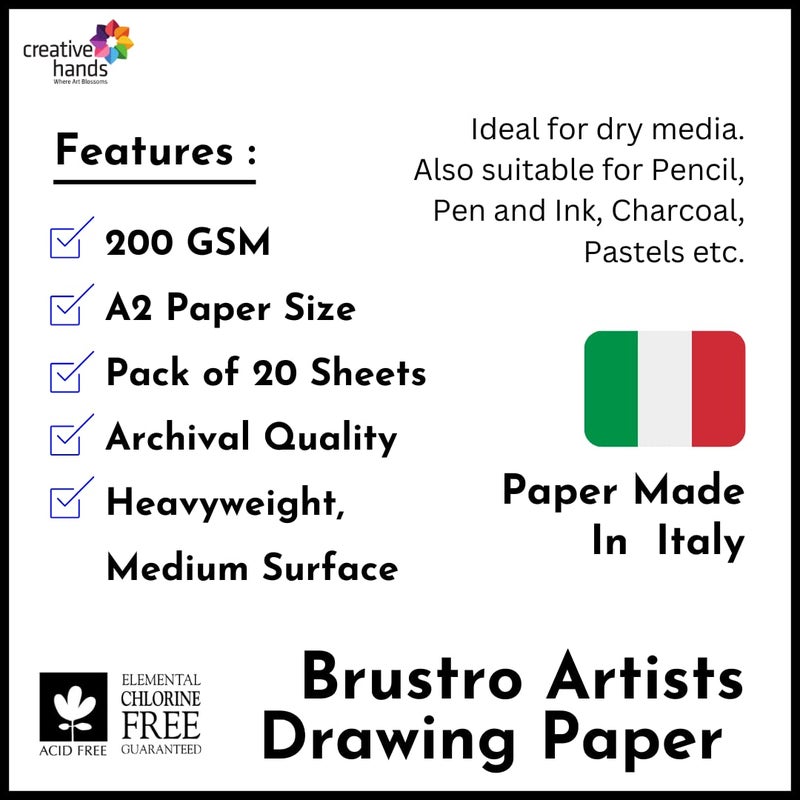 BRUSTRO Artists Drawing Paper 200 GSM A2 Size, 20 Sheets - Image 2