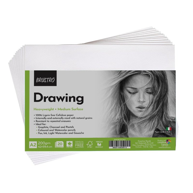 BRUSTRO Artists Drawing Paper 200 GSM A2 Size, 20 Sheets - Image 1