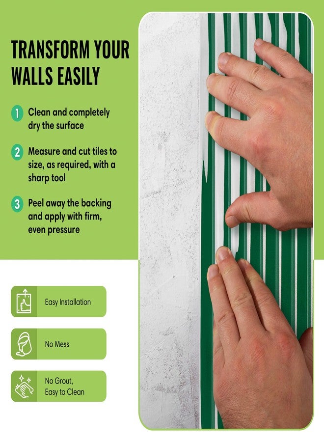 SELECT LIGHTING Select 5 Pack Peel and Stick Backsplash Tiles, Vinyl Self Adhesive Back Splash Stick OnTiles for Kitchen & Bathroom, Linear Design (12” x 12”) Wall Tiles, Hunter Green - Image 4
