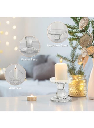 3 PCS Clear Glass Candle Holders Set, Tealight, Pillar, Taper Candlestick Holders Set for Table Centerpiece, Home Décor - view 2