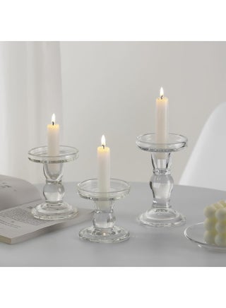 3 PCS Clear Glass Candle Holders Set, Tealight, Pillar, Taper Candlestick Holders Set for Table Centerpiece, Home Décor - view 3