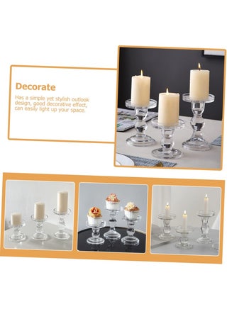 3 PCS Clear Glass Candle Holders Set, Tealight, Pillar, Taper Candlestick Holders Set for Table Centerpiece, Home Décor - view 5