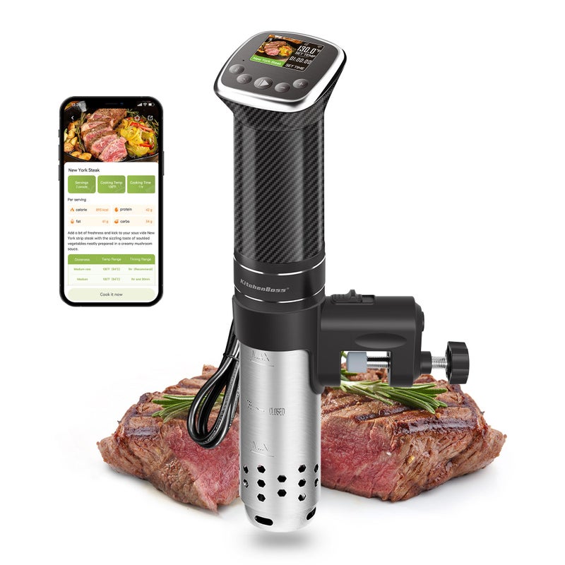 KitchenBoss Wifi Sous Vide Cooker: Sous Vide Machine Ultra-quiet 1100W Precision Cooking Machine Built-in TFT Recipes, IPX7 Waterproof Immersion Circulator Precise Temperature Control, Carbon Black - Image 1