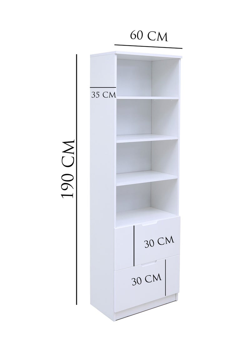 Sleek 2-Piece Office Furniture Set. Spacious Desk with Storage and Tall Bookshelf – Ideal for Productivity and Organized Workspaces. This modern 18mm MDF desk offers a spacious work surface perfect for multitasking, making it ideal for computer setups, writing tasks, or creative projects. White/Gray Tabletop (Arfan)