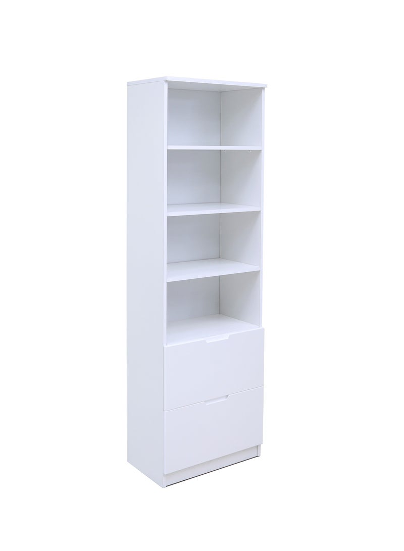 Sleek 2-Piece Office Furniture Set. Spacious Desk with Storage and Tall Bookshelf – Ideal for Productivity and Organized Workspaces. This modern 18mm MDF desk offers a spacious work surface perfect for multitasking, making it ideal for computer setups, writing tasks, or creative projects. White/Gray Tabletop (Arfan)