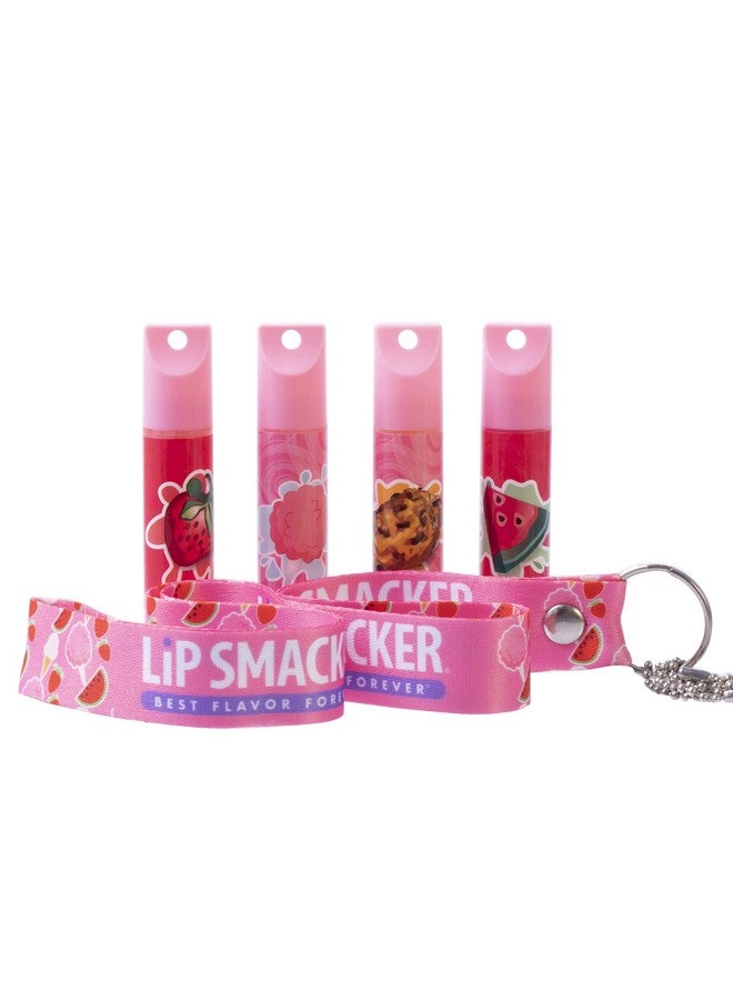 Lip Smacker Flavored Lip Balm & Pink Lanyard Set | Strawberry, Cotton Candy, Watermelon, Oatmeal Cookie Flavors | For Kids | Stocking Stuffer | Christmas Gift | Set of 4 - Image 2