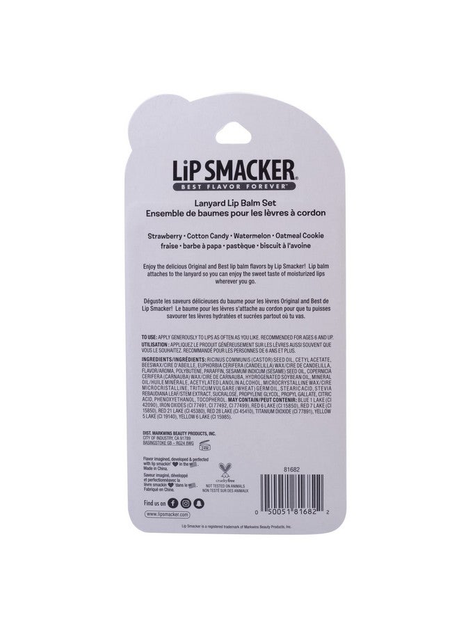 Lip Smacker Flavored Lip Balm & Pink Lanyard Set | Strawberry, Cotton Candy, Watermelon, Oatmeal Cookie Flavors | For Kids | Stocking Stuffer | Christmas Gift | Set of 4 - Image 3