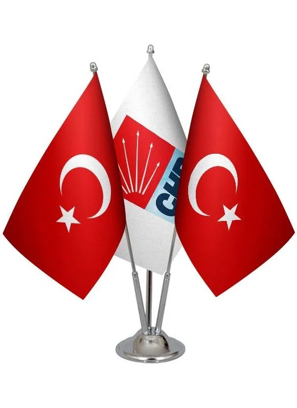 ساترنديزاين Table Top Chp Flag Turkish Flag Triple Chrome Pole Table Flag Set