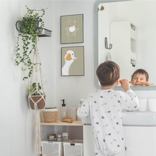 Wheatwin Kids Bathroom Decor, Goose Nursery Animal Poster Prints, Bathroom Wall Decorations for Kids Toddler Boys Girls Toilet Washroom Farmhouse, 8x10 Unframed 4Pcs - Sage Green - Image 4