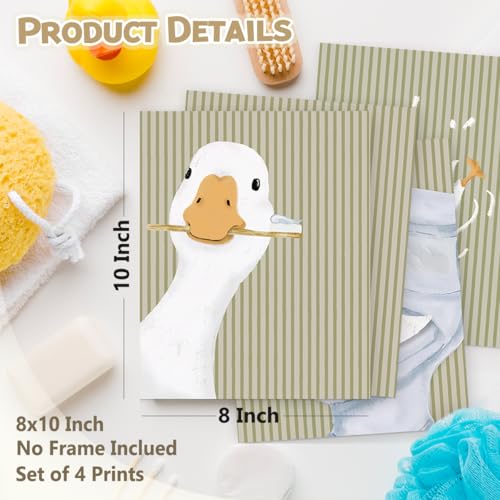 Wheatwin Kids Bathroom Decor, Goose Nursery Animal Poster Prints, Bathroom Wall Decorations for Kids Toddler Boys Girls Toilet Washroom Farmhouse, 8x10 Unframed 4Pcs - Sage Green - Image 2