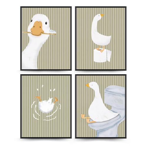 Wheatwin Kids Bathroom Decor, Goose Nursery Animal Poster Prints, Bathroom Wall Decorations for Kids Toddler Boys Girls Toilet Washroom Farmhouse, 8x10 Unframed 4Pcs - Sage Green - Image 1