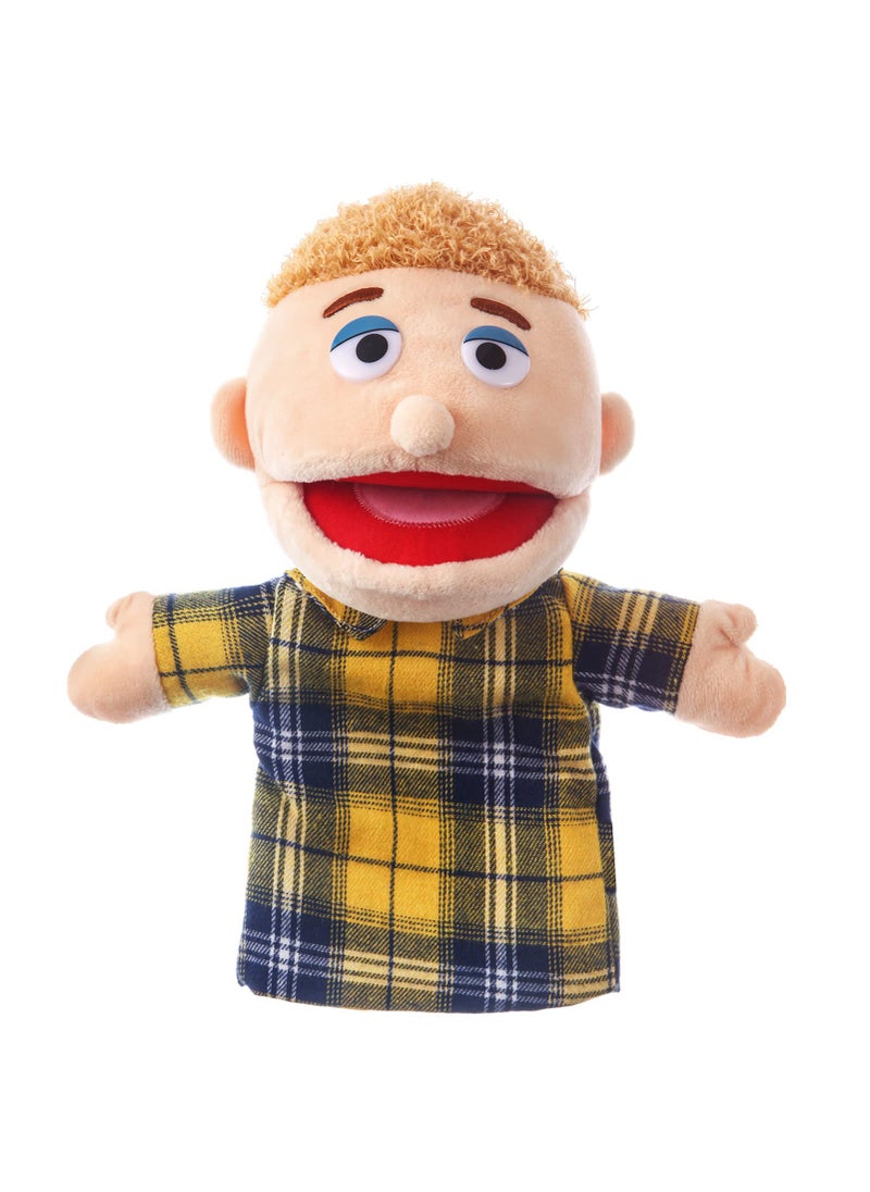 ZJoey 1 Pcs Family Hand Puppets 12 Inch Grandparents, Mom & Dad, Brother & Sister Plush Hand Puppet Toys Role-Play Toy Puppets for Kids Storytelling Imaginative Pretend Play Teaching Preschool(Brother)  - Image 1