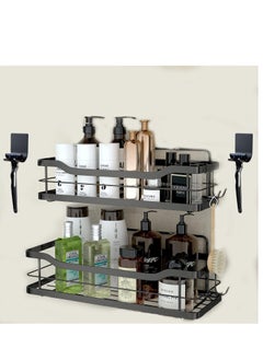 Shower Caddy Bathroom Shelf 2-Pack,Basket with 6 Hooks for Hanging Shampoo Conditioner,SUS304 Stainless Steel Rack Wall Mounted Storage Organizer for Kitchen,No Drilling (Black) - pzsku/Z74E9816503F19D6AEE6AZ/45/_/1684493338/208b9b66-cdec-454b-9704-0a53288851f2