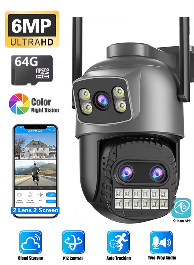 Generic 4K Outdoor WiFi Camera, 6MP HD Surveillance Camera, PTZ Outdoor Dual Screen 8x Digital Zoom Human Detection, Free 64GB Card, Color Infrared Night Vision, IP66 Waterproof and Dustproof, Real-time Voice Intercom  - Image 1
