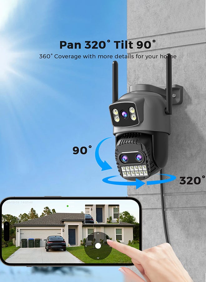 Generic 4K Outdoor WiFi Camera, 6MP HD Surveillance Camera, PTZ Outdoor Dual Screen 8x Digital Zoom Human Detection, Free 64GB Card, Color Infrared Night Vision, IP66 Waterproof and Dustproof, Real-time Voice Intercom  - Image 2
