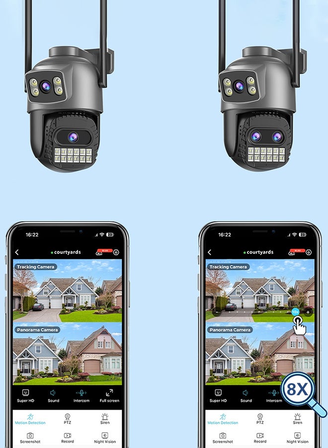 Generic 4K Outdoor WiFi Camera, 6MP HD Surveillance Camera, PTZ Outdoor Dual Screen 8x Digital Zoom Human Detection, Free 64GB Card, Color Infrared Night Vision, IP66 Waterproof and Dustproof, Real-time Voice Intercom  - Image 5