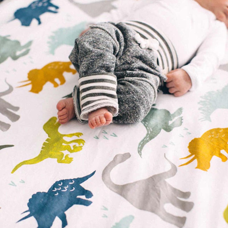 Little Unicorn Premium Crib Sheet | Breathable & Super-Soft Muslin Fabric (Dino Friends) - Image 5