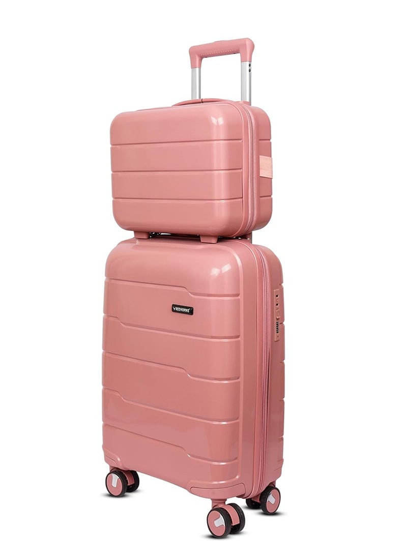 2-Piece Pink Polycarbonate Carry-On Luggage Set with 8 Spinner Wheels & TSA Lock - Image 1