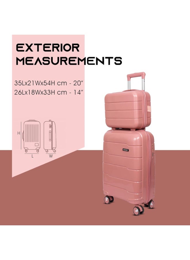 2-Piece Pink Polycarbonate Carry-On Luggage Set with 8 Spinner Wheels & TSA Lock - Image 2